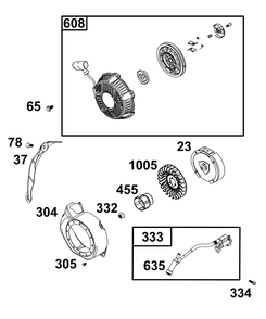 Flywheel, Ignition, And Starter Group Diagram and Parts List for 13U132-0003-G1 100000 - 19Z999 Briggs and Stratton Engine